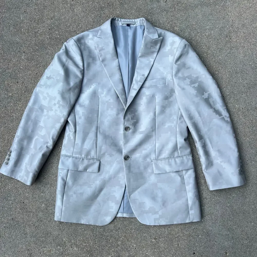 Jos A Bank Tailored Fit Digital Camo Gray Silver Suit Jacket Blazer Size 40 Reg